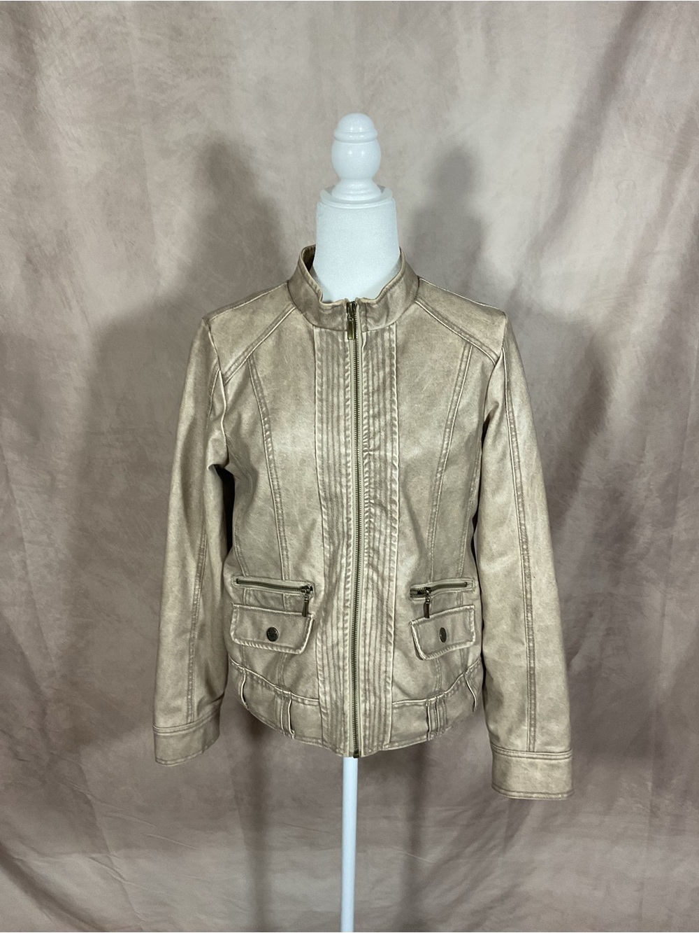 Body Central Light Taupe Faux Leather Zip Jacket